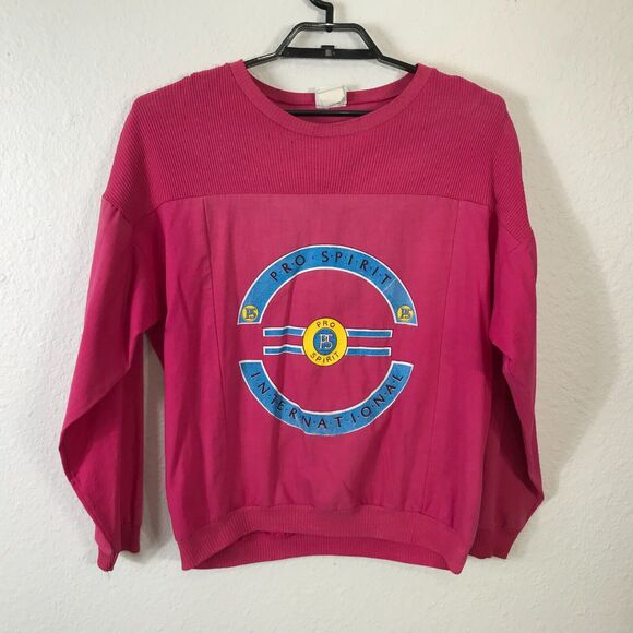 Vintage 80s Pro Spirit Shirt Size M/L Pink Long Sleeve Cotton Blend Logo - Picture 1 of 10